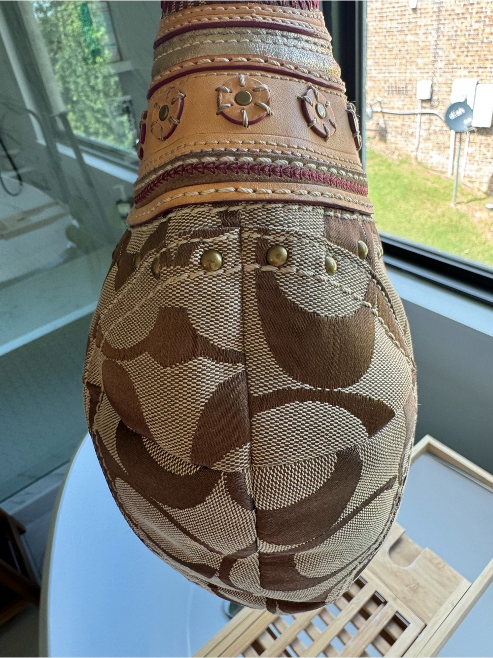 Coach Signature Canvas Shoulder Bag in Tan and Brown with Leather Trim - Picture 3 of 8